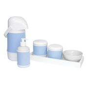 Kit Higiene Slim Branco Garrafa Grande Capa Azul Bebê