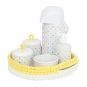 Kit Higiene Crochê Com 6 Peças e Garrafa Grande Amarelo