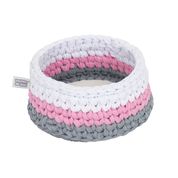 Cesto Crochê Redondo 15 CM Rosa e Cinza
