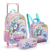 Kit Mochila De Rodinha Infantil Feminina Unicórnio Bolsa Escolar Menina Kids Seanite Conjunto Mala Lancheira Térmica Estojo Unicorn Rosa E Lilas