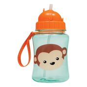Garrafinha Garrafa Infantil Canudo Silicone Animal Fun Buba Macaco Macaquinho - Laranja