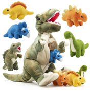 Kit 4 Dinossauros de Pelúcia T Rex com Bolsa Temática de Armazenamento para Crianças Acima de 3 Anos, Prextex