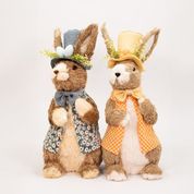 Dupla de Coelhos de Páscoa Coelhinhos com Flores Enfeite 46cm