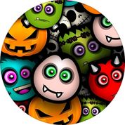 Painel Halloween Redondo Tema Cuties Tecido Premium Com Elástico