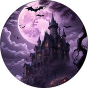 Painel Halloween Redondo Casa Mal Assombrada em Tecido Premium Com Elástico
