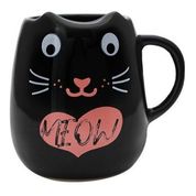 Caneca 3d Preta Formato Gatinho Meow Animal Veterinária