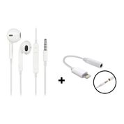 Kit Fone de Ouvido + Adaptador Lightning P2 Branco