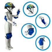 Kit Conjunto Proteção Segurança Infantil, Zippy Toys, Capacete Joelheiras Cotoveleiras Azul Skate Patins Patinete