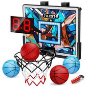 Cesta de Basquete com 4 Bolas, Placar Eletrônico, 2 Modos de Jogo e LED Anti-Impacto, Presente Ideal para Crianças, Fansto, Azul