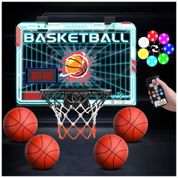 Cesta de Basquete com 4 Bolas, Placar Eletrônico, 7 Cores de Luz LED e Controle Remoto, Ideal para Crianças de 5 a 12 Anos, Eaglestone, Colorida
