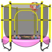VGMiu LS5FT Cama Elastica Infantil com Diâmetro e Cesta de Basquete para até 150 kg, Amarelo, Azul