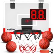 Cesta de Basquete com 4 Bolas, Placar Eletrônico e Som de Torcida, Brinquedo Ideal para Crianças e Adultos, Eaglestone, Branco e Vermelho