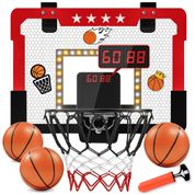 Cesta de Basquete com 4 Bolas,  Luz LED, Placar Duplo Eletrônico e 2 Modos de Jogo para Crianças de 5 a 12 Anos, Kroyedfuw, Vermelha