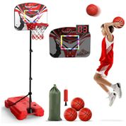 Cesta de Basquete com 3 Bolas, Placar Eletrônico, Iluminação LED, Sons de Torcida e Altura Ajustável de 90 cm a 1,8 metros, Eaglestone, Vermelho e