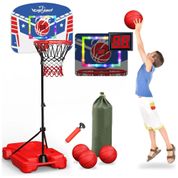 Cesta de Basquete com 3 Bolas, Placar Eletrônico, Iluminação LED, Sons de Torcida e Altura Ajustável de 90 cm a 1,8 metros, Eaglestone, Azul e