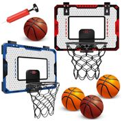 Cesta de Basquete Interna com 4 Bolas, 2 Modos de Jogo e Placar Eletrônico para Crianças de 3 a 12 Anos, OCHIDO, Vermelha e Azul