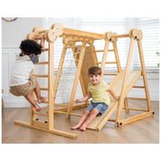 Playground Avenlur 7-em-1 Playground Indoor Para Crianças 2-6 Anos Com Escorregador, Parede de Escalada, Escada, Rede, Barras, Balanço e Argola