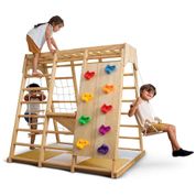 Playground Interno Avenlur Magnolia 6-em-1, Estilo Montessori Waldorf, com Escorregador, Parede de Escalada, Rede, Barra de Macaco e Balanço.
