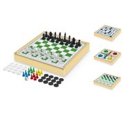 Kit De Jogos Clássicos 4 Em 1 Em Madeira Com Estojo, Junges, Com Damas, Ludo, Trilha e Xadrez
