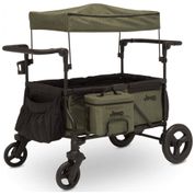 Carrinho de Passeio para 2 Crianças Multifuncional com Bolsa Térmica e Adaptador para Assento de Carro, até 50 kg, JEEP, Verde