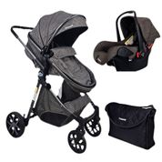 CARRINHO EUROPEU LUXO COM BOLSA ARES CHOCOLATE + BEBE CONFORTO - PASSEAR BABY