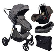 CARRINHO EUROPEU LUXO COM BOLSA ARES CHOCOLATE + BEBE CONFORTO E BASE - PASSEAR BABY