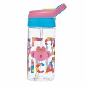 Garrafa Plastica Com Canudo De Silicone 500ml Lilica Flowers
