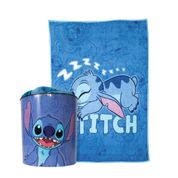 Kit Stitch com manta super macia de 160x120cm e balde de pipoca personalizado da Zona Criativa – ideal para presentear e curtir o cinema em casa!