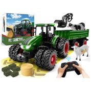Mini Trator RC Metal 8 Rodas c/ Reboque, Luzes - Controle Remoto, Carregador Frontal - Brinquedo de Metal com 8 Rodas e Luzes Funcionais,Uarzt