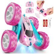 Carro de Controle Remoto Rosa para Meninas, Carro de Acrobacias RC de 2,4 GHz com Rotação de 360 Graus e Faróis, Brinquedo para Meninas,QUNREDA