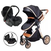 CARRINHO DE BEBE EUROPEU LUXO 3 EM 1 ARES PLUS + BEBE CONFORTO PRETO - PASSEAR BABY
