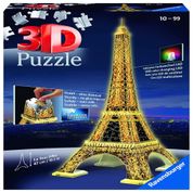 Quebra Cabeças 3D Arquitetura Torre Eiffel com Led para Crianças e Adultos, 216 Peças, RAVENSBURGER 12579, Azul