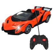 Carrinho Esportivo de Controle Remoto Pica Pau – Modelo Lamborghini Laranja com 4 Funções, Faróis de Luz, Detalhes Realistas e 27cm de Comprimento