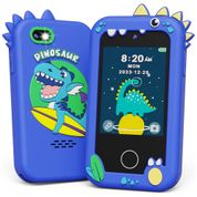 Telefone Infantil KOKODI Dinossauro Azul Marinho, 12MP, Vídeo HD 1080p, Bateria Recarregável, Cartão SD 8GB, Tela Touchscreen, Brinquedo Educativo.