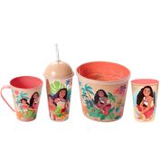 Coleção 4 em 1 Moana Caneca com 2 Copos 1 Pote de Pipoca p/ Suco Café Leite Original