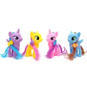Kit 4 Unicórnios e Little Pônei Rosa Roxo Azul e Amarelo Crinas e Rabos de Pentear
