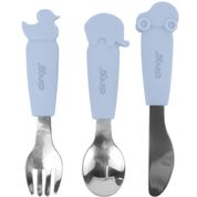 Kit Talheres Inox / Silicone Azul Animais Clingo