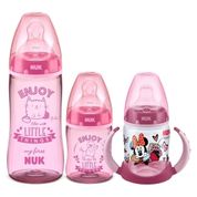 Kit Mamadeiras My First 150ml + 300ml Rosa + Copo Treinamento 150ml Minnie Romero Nuk