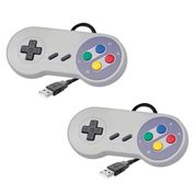 Kit 2 Controles Joystick USB P/ PC Estilo Super Nintendo S/ logo Botões Coloridos - SNES
