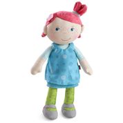 Boneca HABA Aconchego Philine de 25 cm com Rosto Bordado, Tranças Rosa e Vestido Azul - Lavável na Máquina - Ideal como Primeira Boneca
