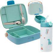 KIT LANCHEIRA BENTO BOX + GARRAFA TERMICA MAGIC DINO VERDE - BUBA