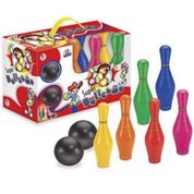 Super  Boliche Bolichao Com 6 Pinos Colors Com 2 Bolas 27cm