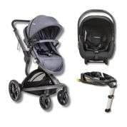 CARRINHO QUANTUM MELANGE AZUL + BEBE CONFORTO CASULO CLICK (415Q) + BASE ISOFIX - KIDDO