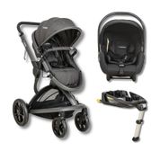 CARRINHO QUANTUM MELANGE + BEBE CONFORTO CASULO CLICK PRETO (415Q) + BASE ISOFIX - KIDDO