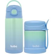 KIT REFEIÇÃO INFANTIL 2 PEÇAS GARRAFA TÉRMICA E POTE TÉRMICO AZUL COM TALHER - BUBA