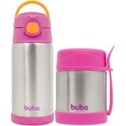 KIT POTE TERMICO + GARRAFA TERMICA INOX ROSA - BUBA