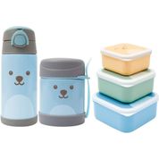 KIT POTE TERMICO + GARRAFA TERMICA GUMY AZUL + 3 POTES - BUBA