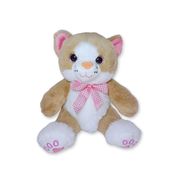 Gato de Pelúcia Marrom Arlo Sentado com Lacinho Rosa Xadrez Fizzy Toys Fofo para Presentear
