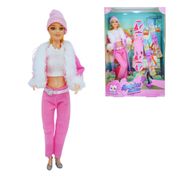 Boneca Esquiadora Fashion Rosa com Acessórios Pica Pau Brinquedos para Brincar e Presentear