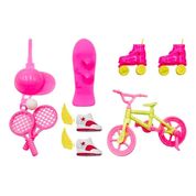 Kit De Acessórios Esportivo Para Boneca Com Skate Tenis M+